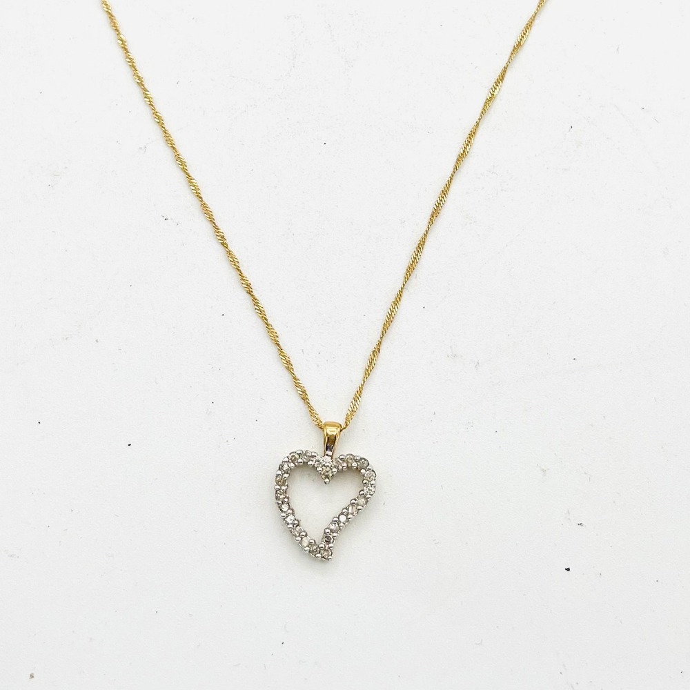 10K Yellow Gold 0.50ct Diamond Heart Pendant Necklace SDX 24 Inch Italy Chain